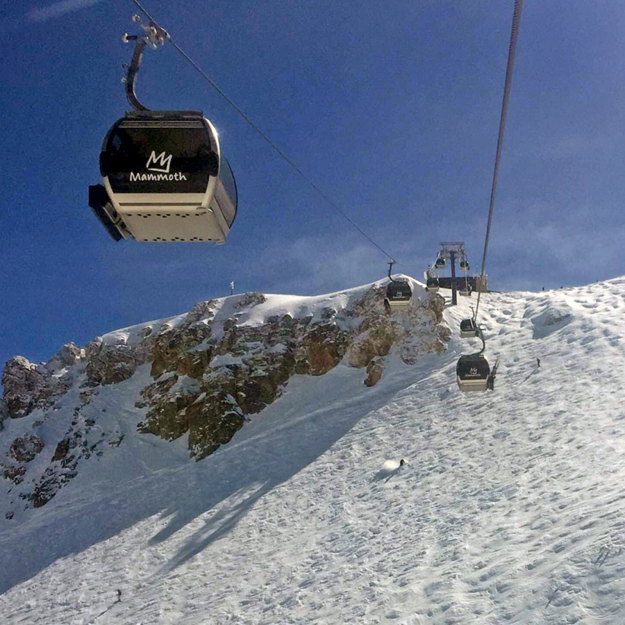 Skiiers below