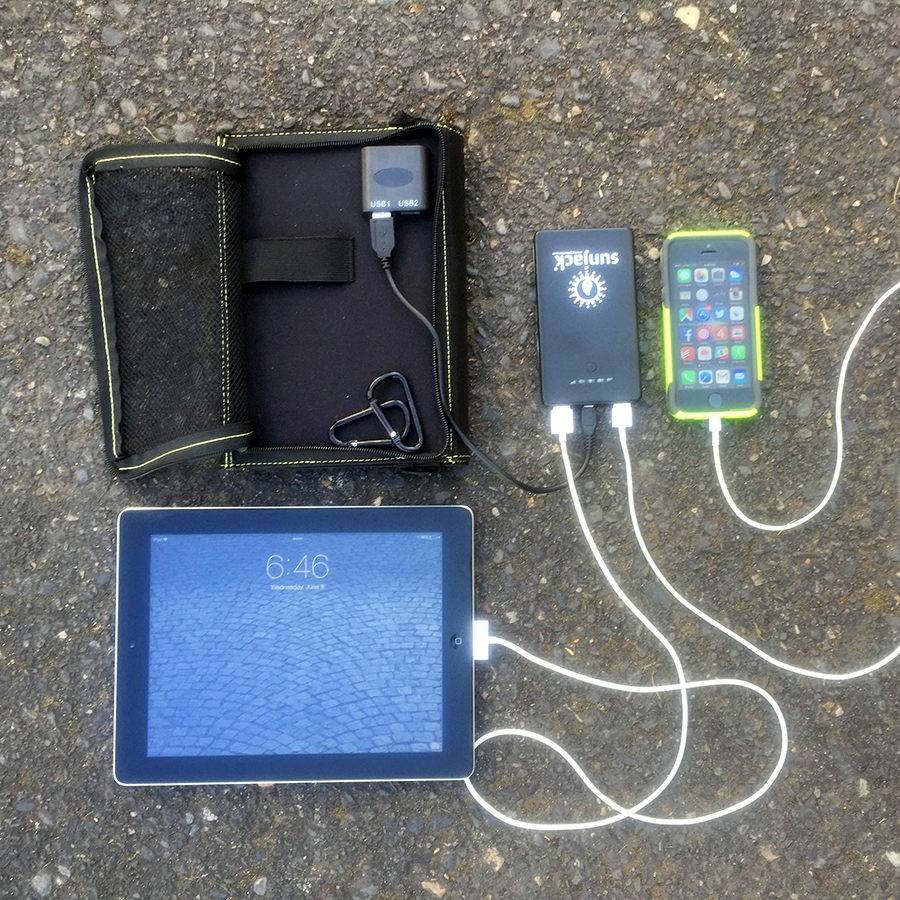 SunJack charging a smartphone and tablet