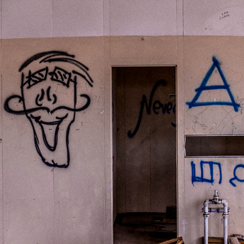 Graffiti inside the old gas station